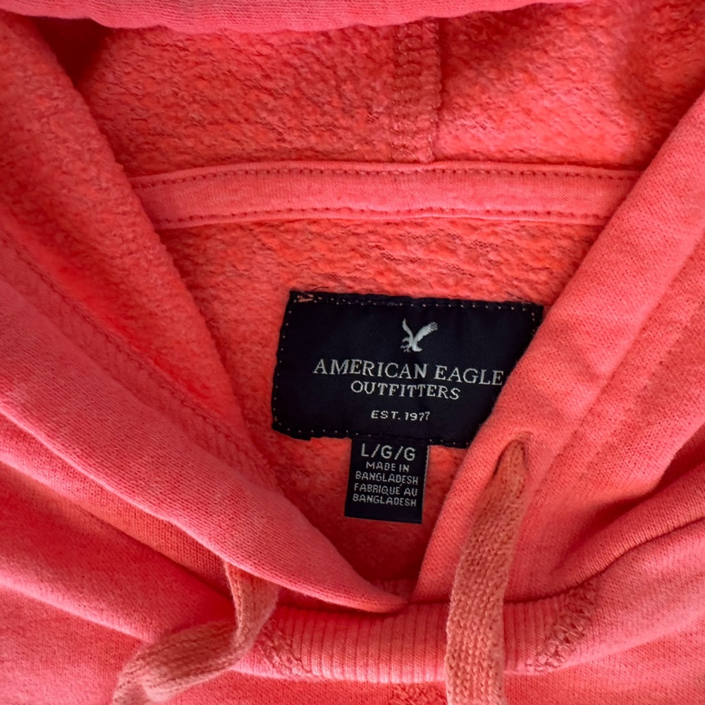 American Eagle Neon Coral Live Your Life Hoodie size Large - Picture 3 of 3